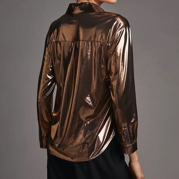 Anthropologie Shine  Gold Button Down Shirt  L - Picture 13 of 16